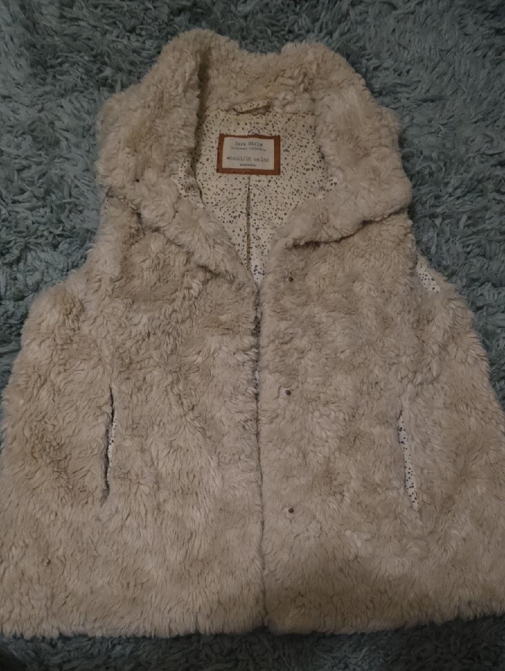Zara Cream Faux Fur Kids Vest Size 11/12